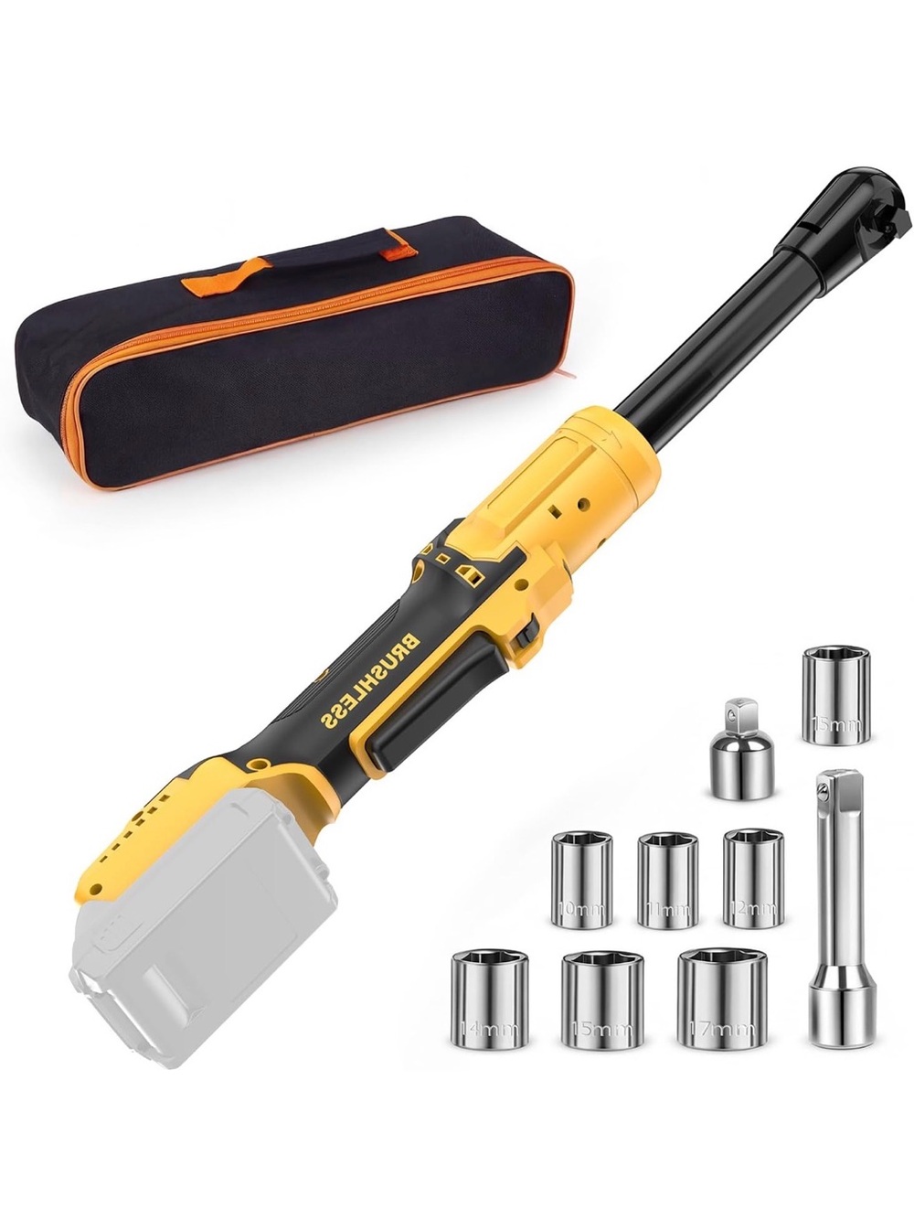 Cordless Torque Wrench with 9-Socket Kit - Yellow